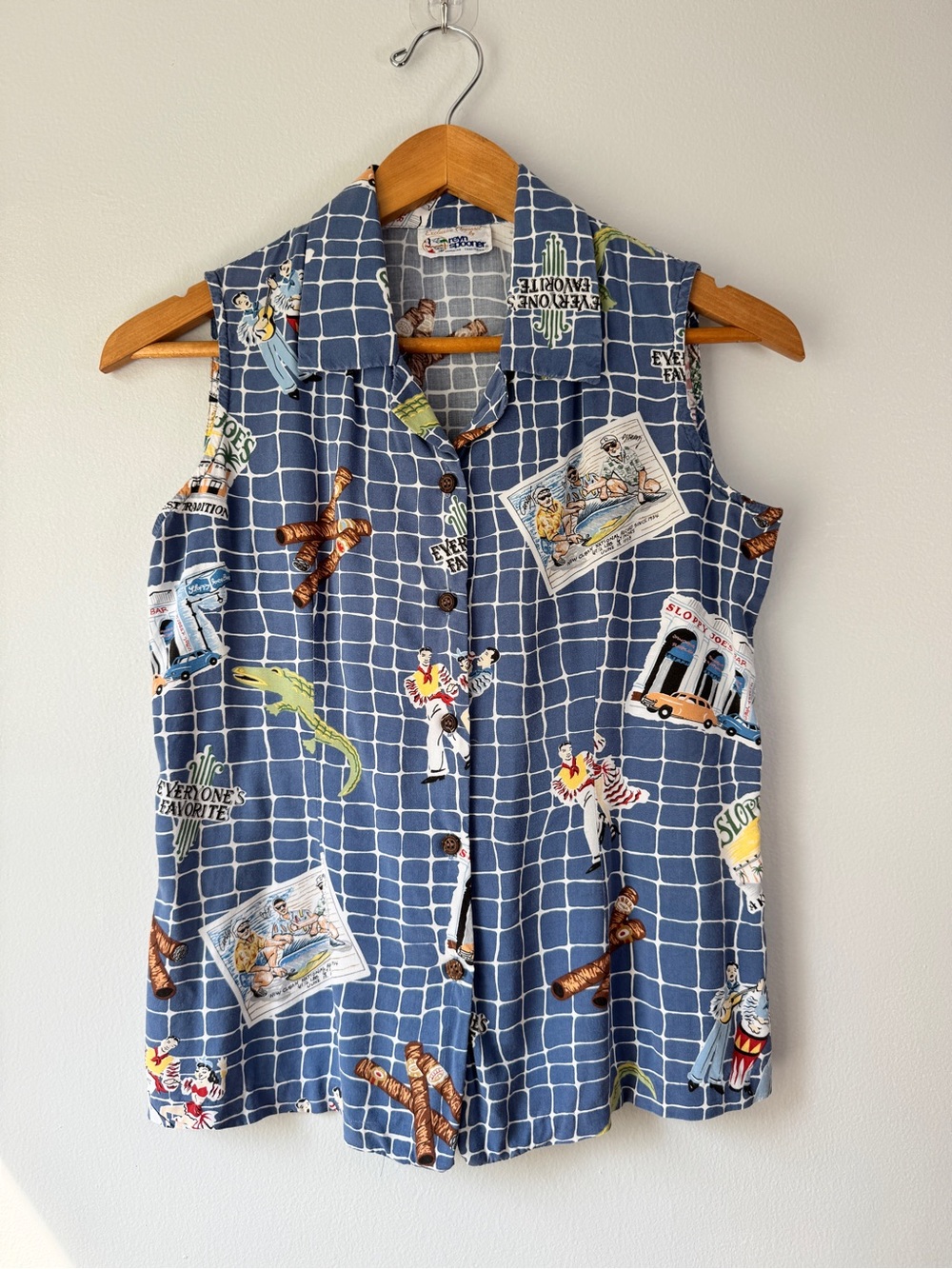 Vintage Reyn Spooner Sloppy Joe's Bar Novelty Print Sleeveless Shirt Women M